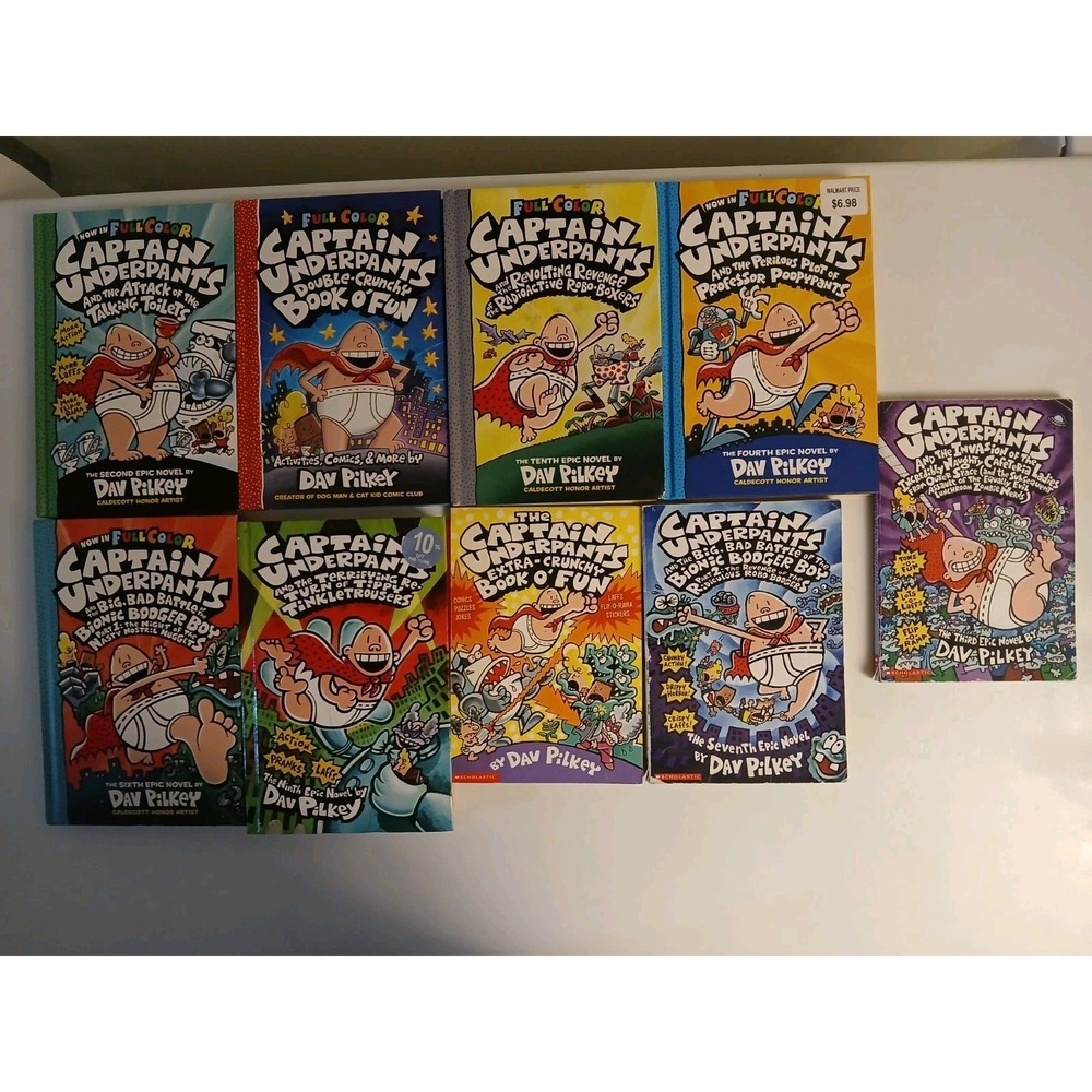Captain Underpants Book Lot of 9 Dav Pilkey 6 Hardcover 3 Paperback Full Color